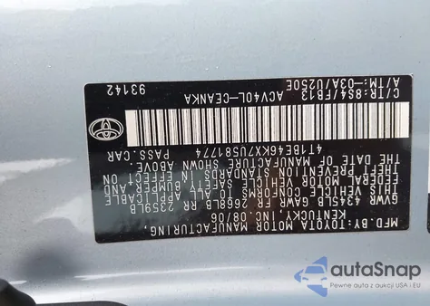 2007 Toyota Camry Le из США, поврежденный, VIN 4T1BE46KX7U581774